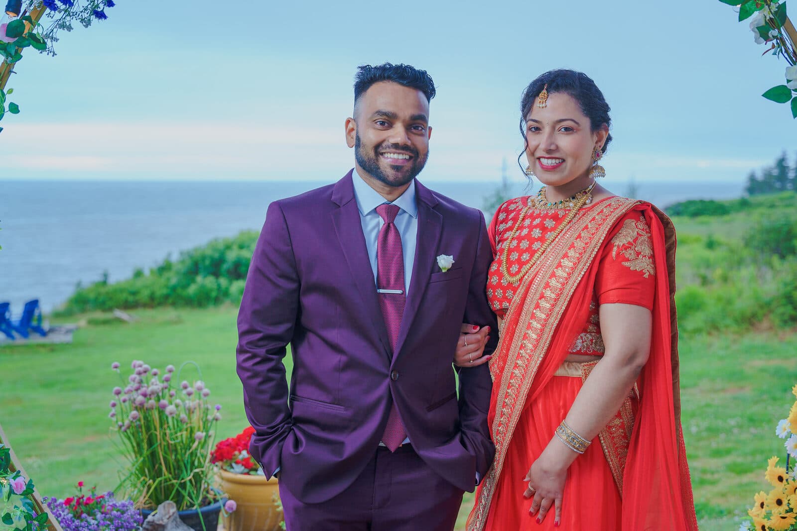 South Asian wedding couple photographed outdoors in Nova Scotia