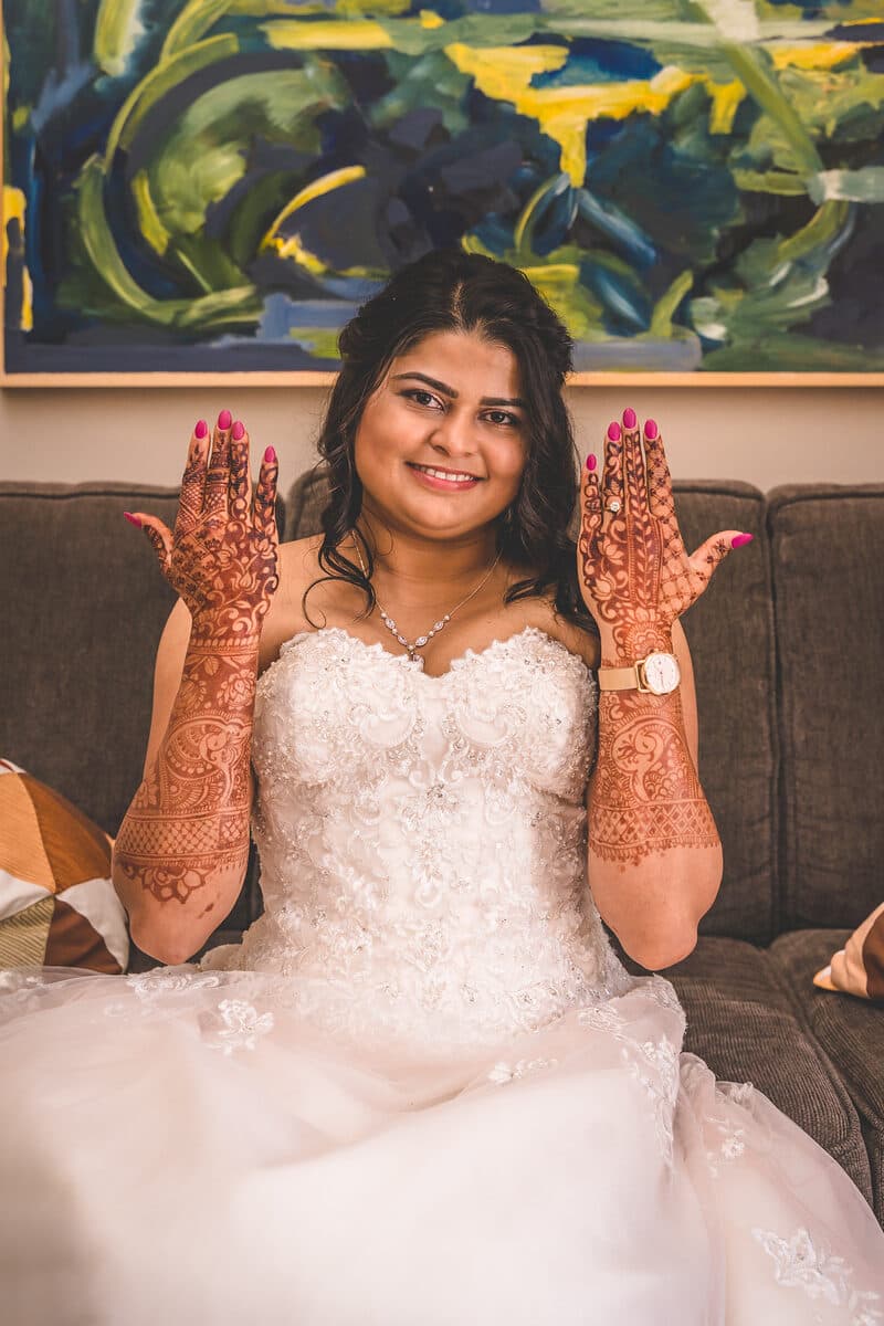 Bride seated in her gown before the ceremony