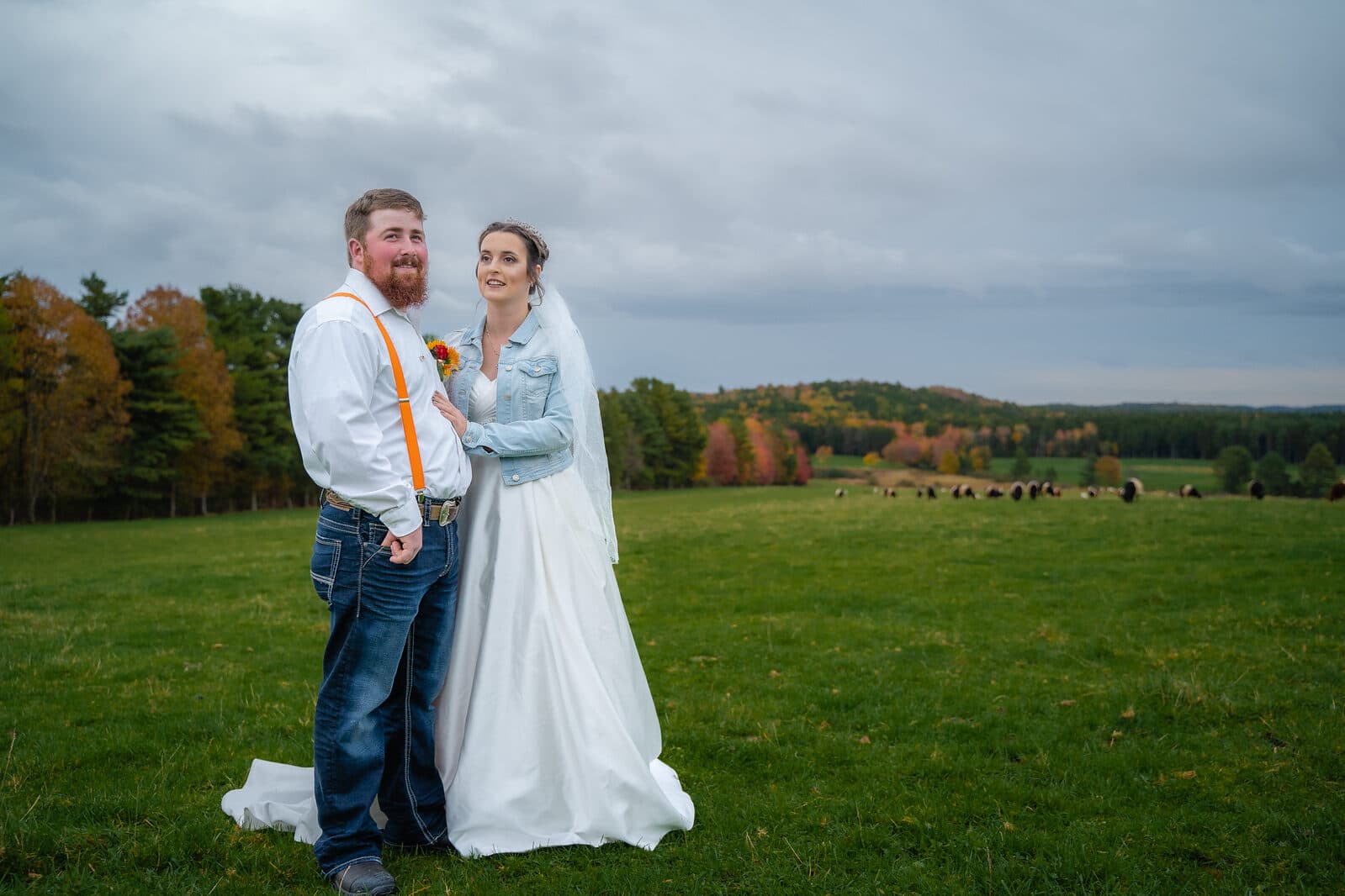 Wedding couple in an autumn field in Nova Scotia
