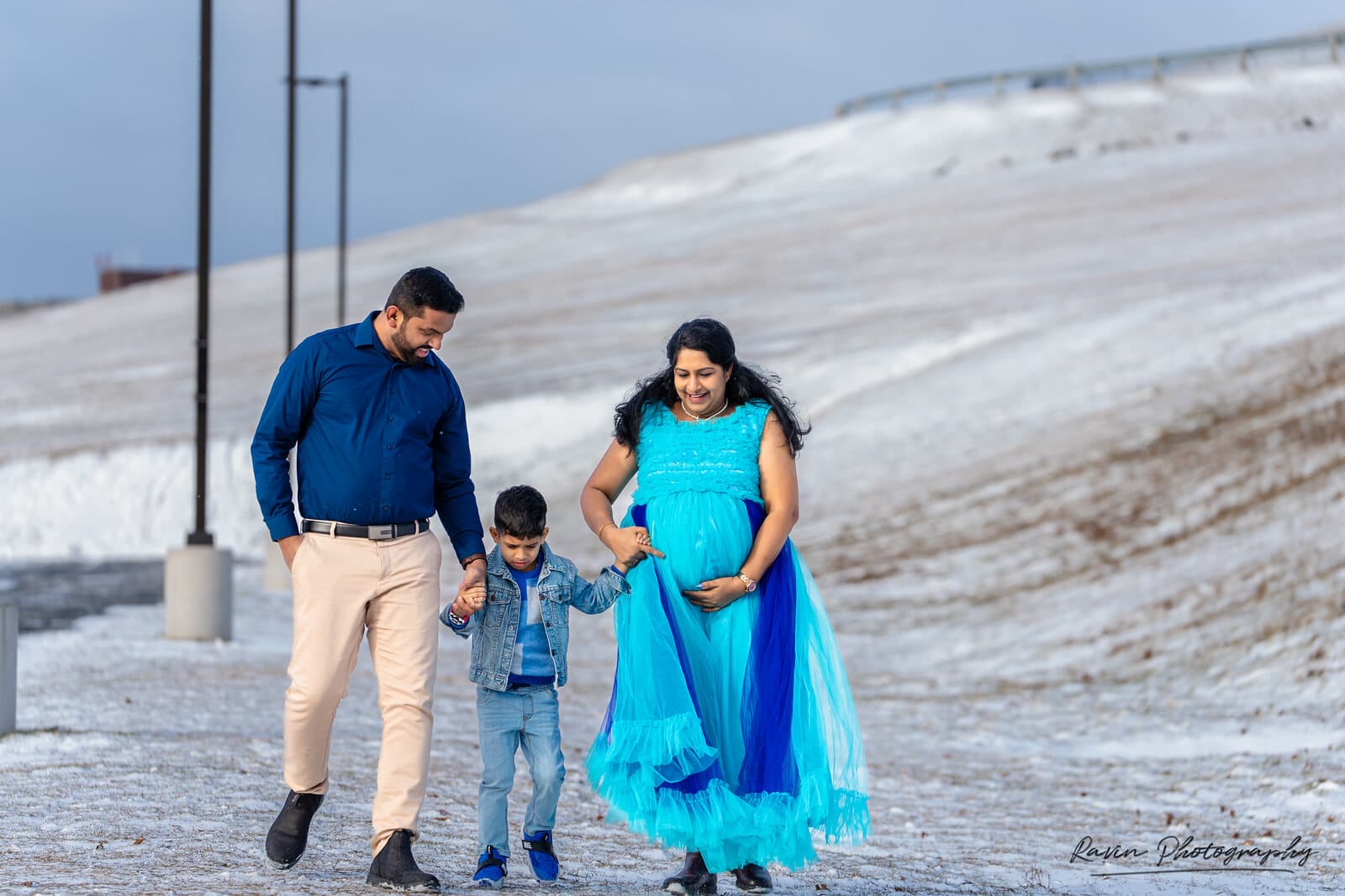 Family together in a snowy field, Halifax Nova Scotia