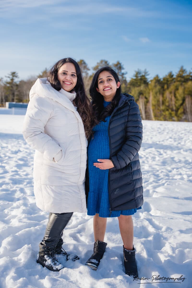 Family photographed in winter light in Nova Scotia